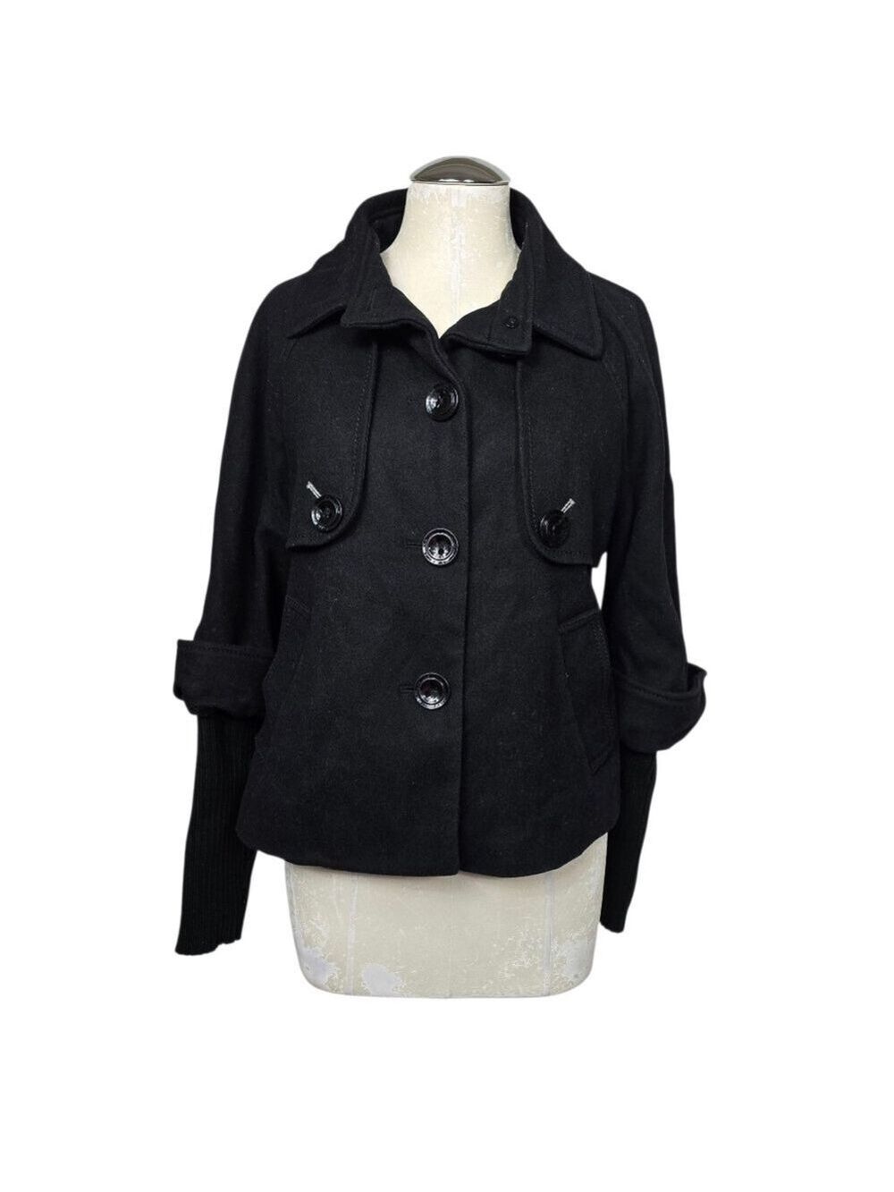 Calvin Klein Wool Blend Cropped Black Coat 4